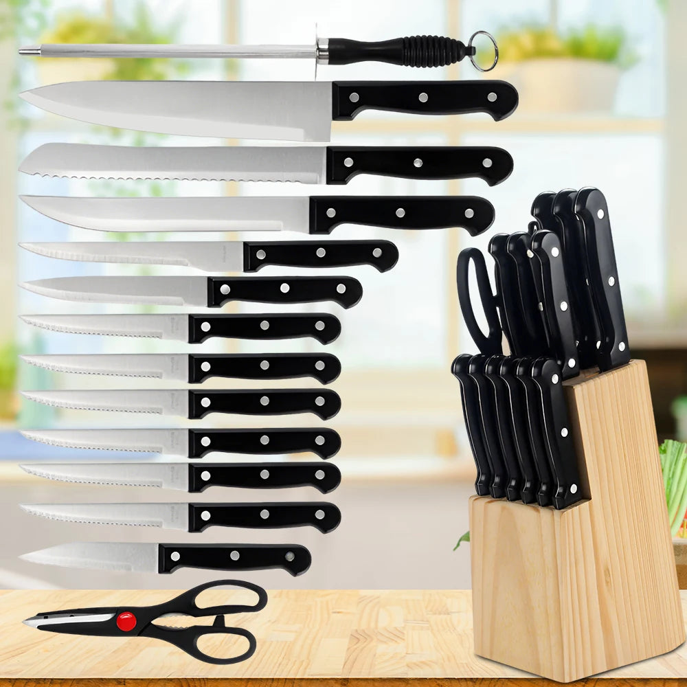 15-piece Stainless Steel Kitchen Knife Set with Holder