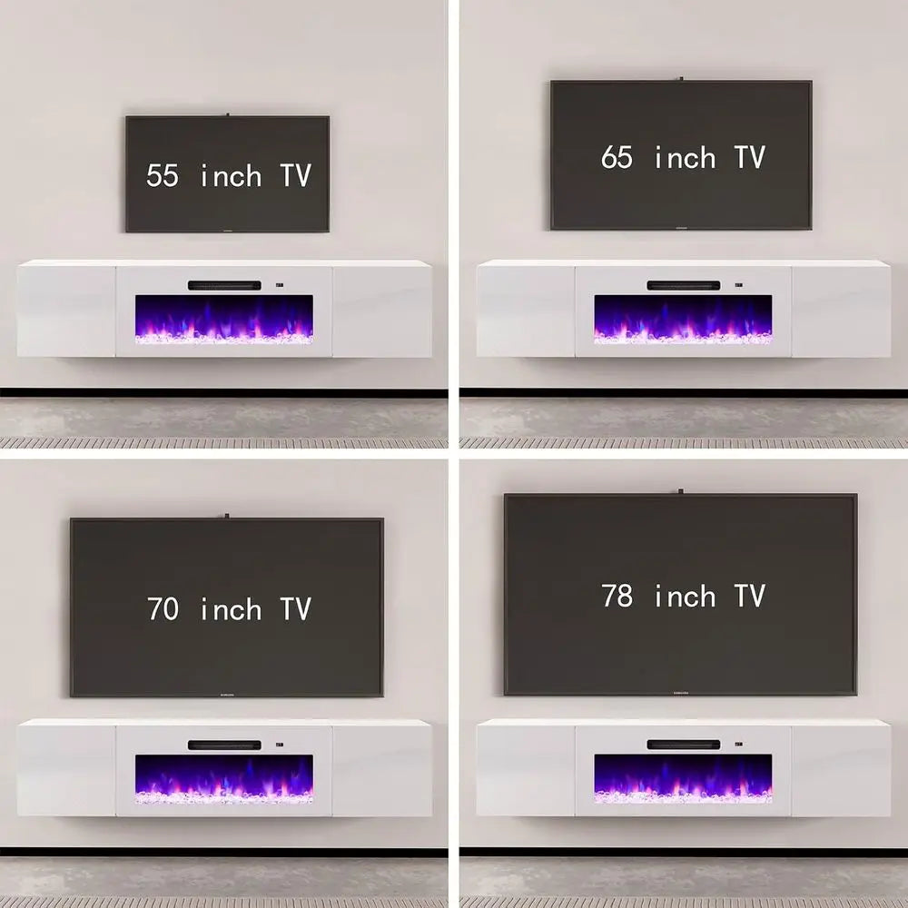 Electric Fireplace TV Stand, Glossy White