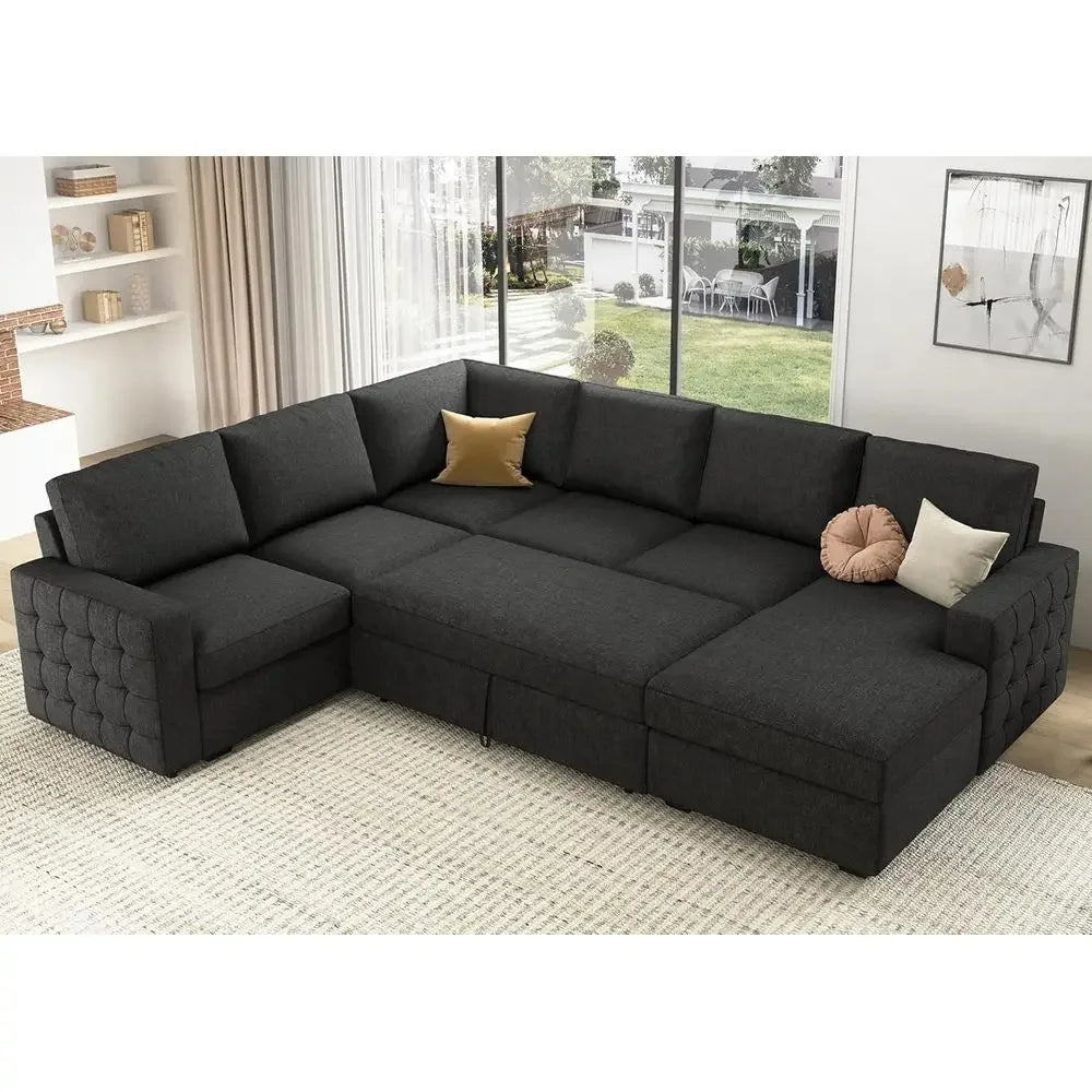 Gray Sectional Sofa with Hidden Bed