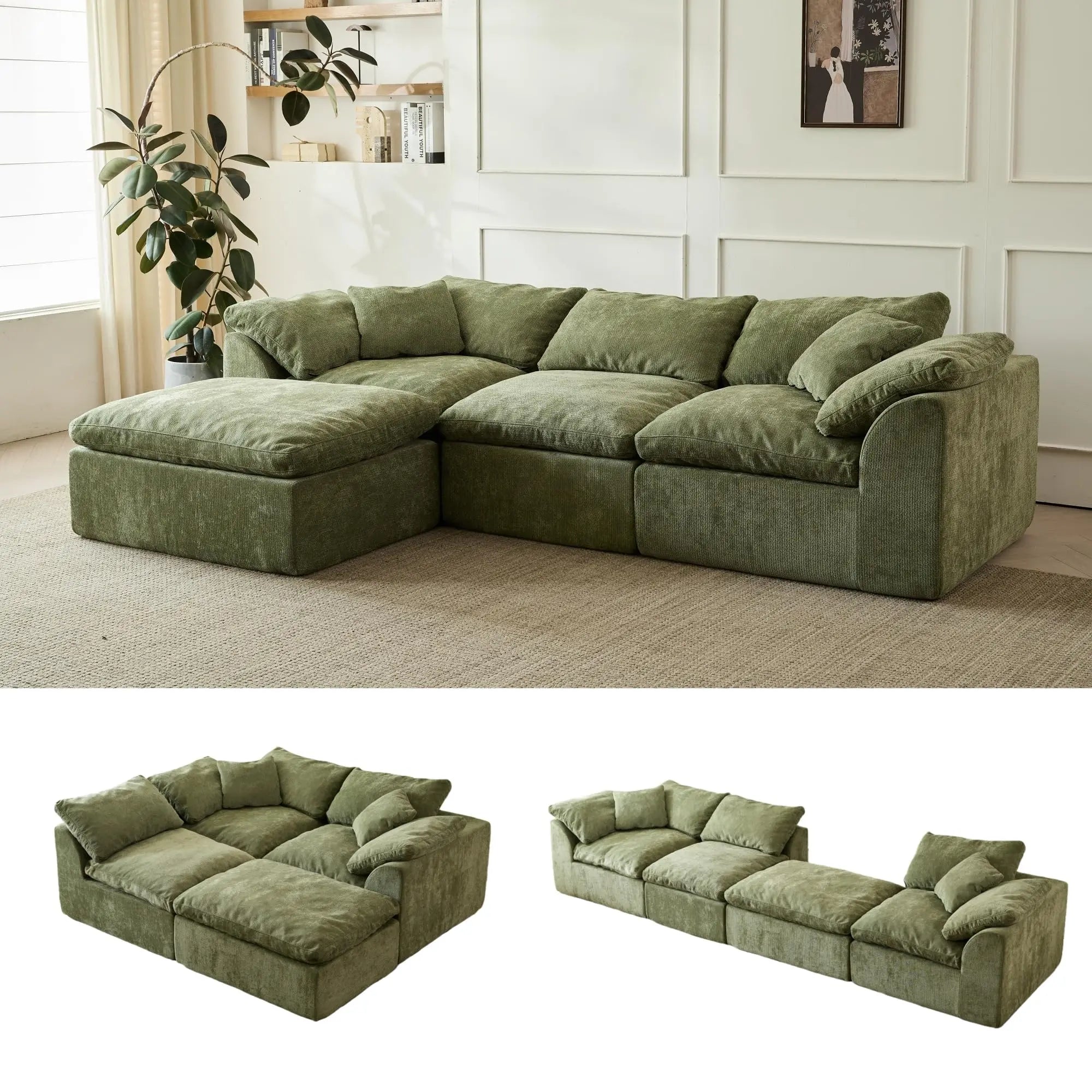 109"  L-Shaped 3-Seater  Sectional with Ottoman