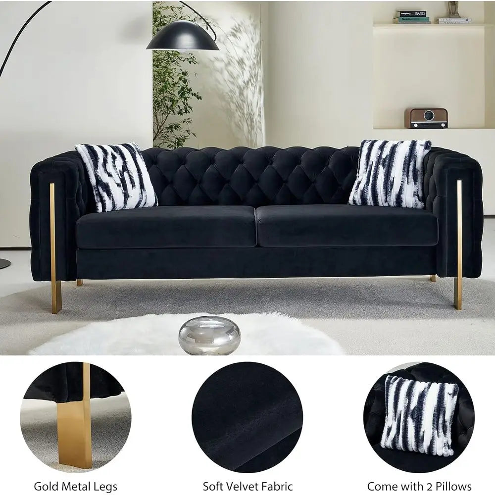 84-Inch High-Arm Upholstered Sofa, Black