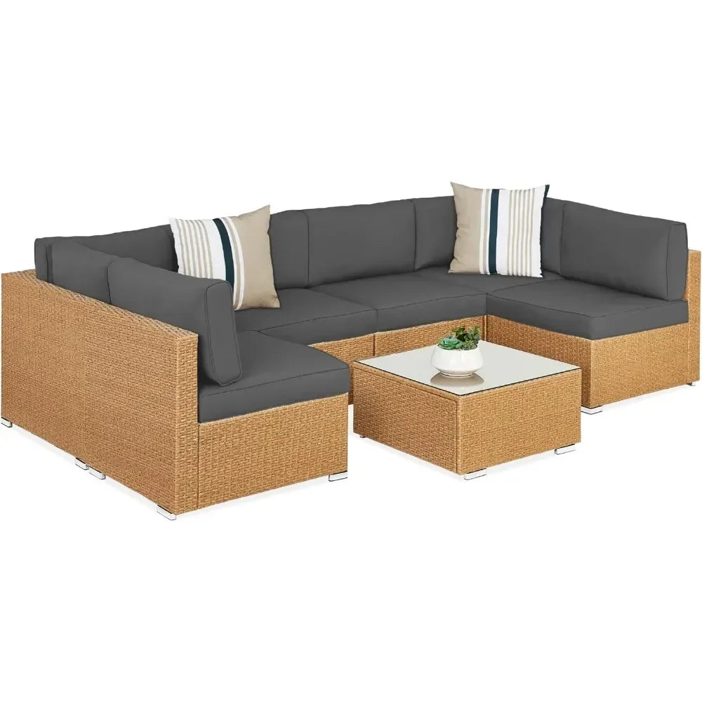 7 Pc modular outdoor wicker patio - Gray