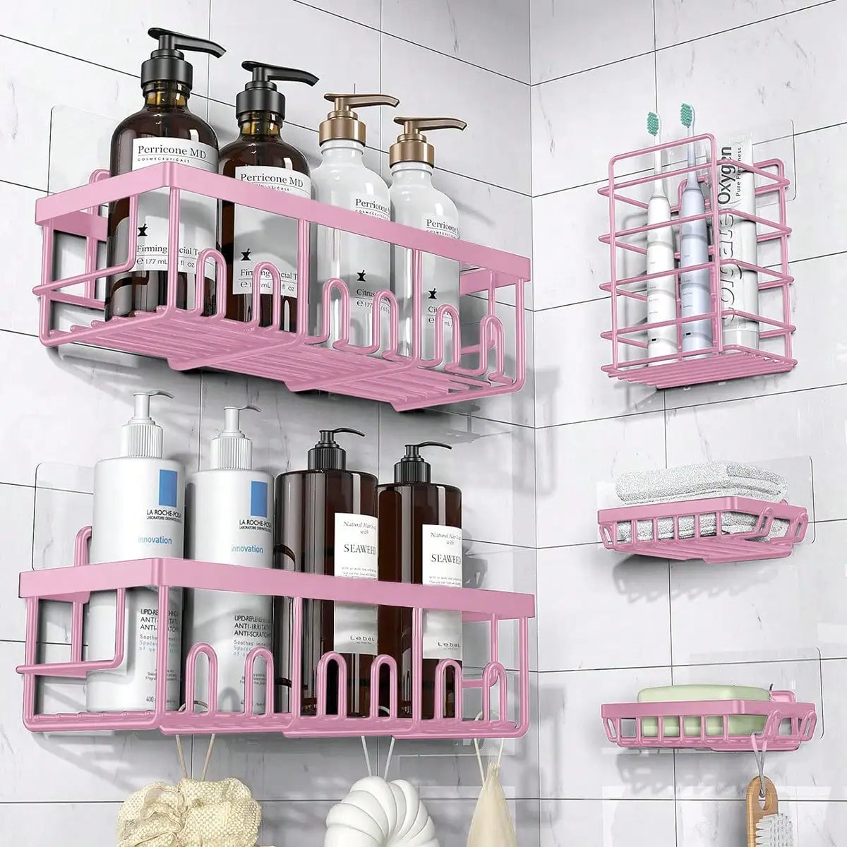 5-Pack Rustproof Stainless Steel Adhesive Shower Caddy
