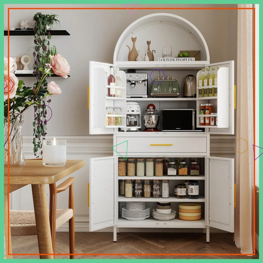 73" White Arched Pantry Cabinet with Drawer