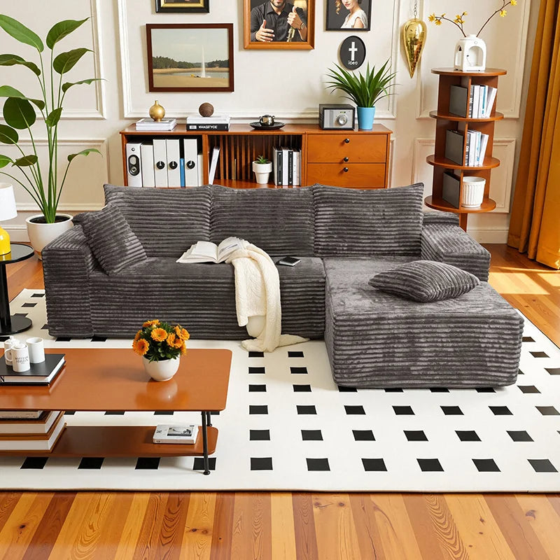105Inch L-Shaped Sofa  Bed Convertible Corduroy