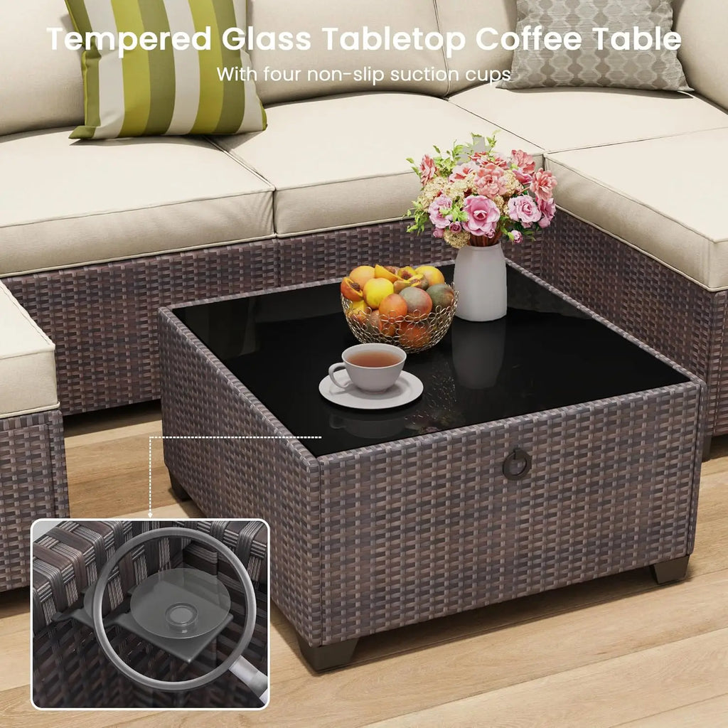 7 Pc Rattan Sectional Patio Set