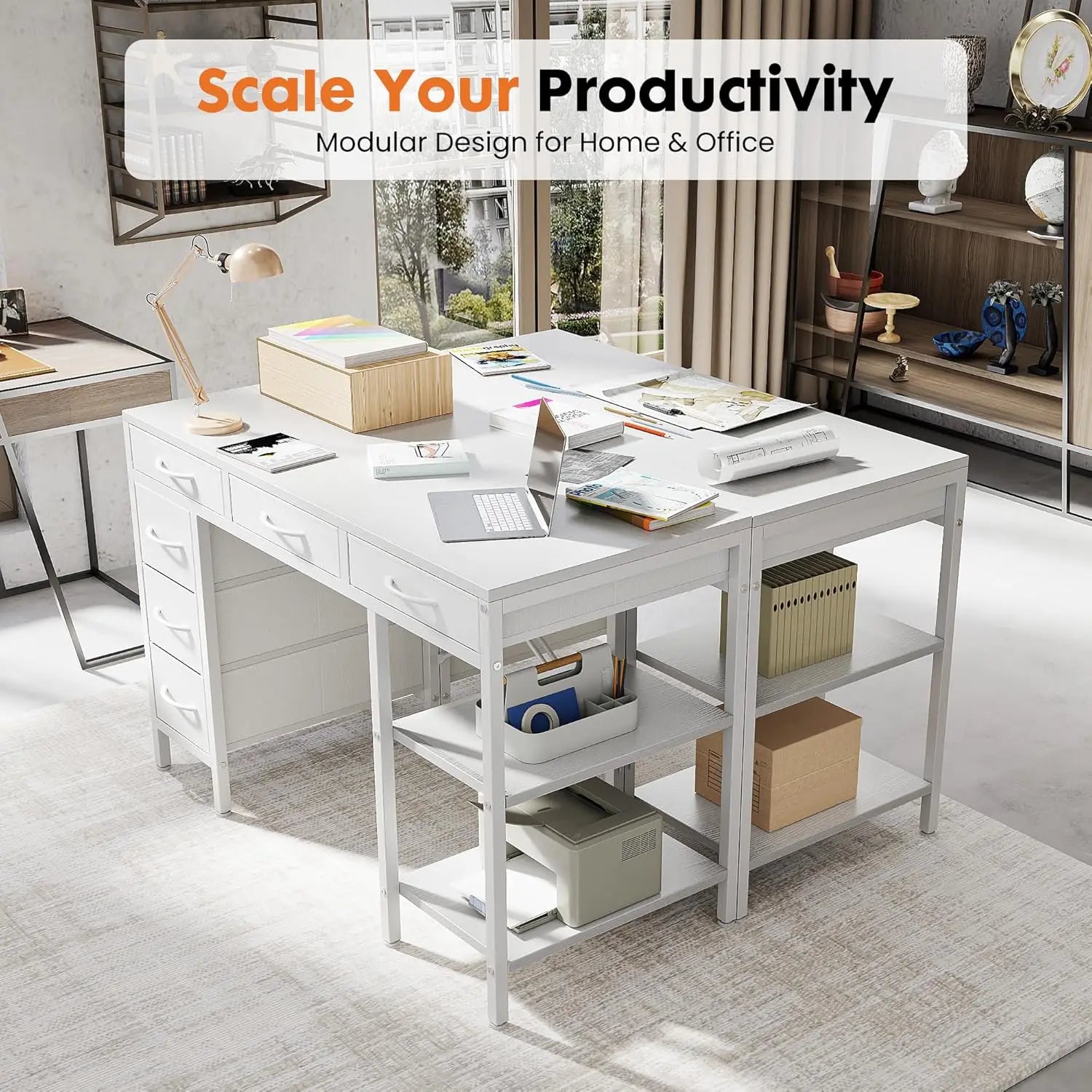 47-Inch Computer Desk with 6 Drawers