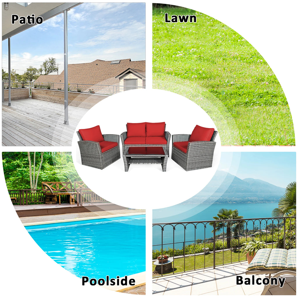 4PC Rattan Patio Furniture Set W/Storage