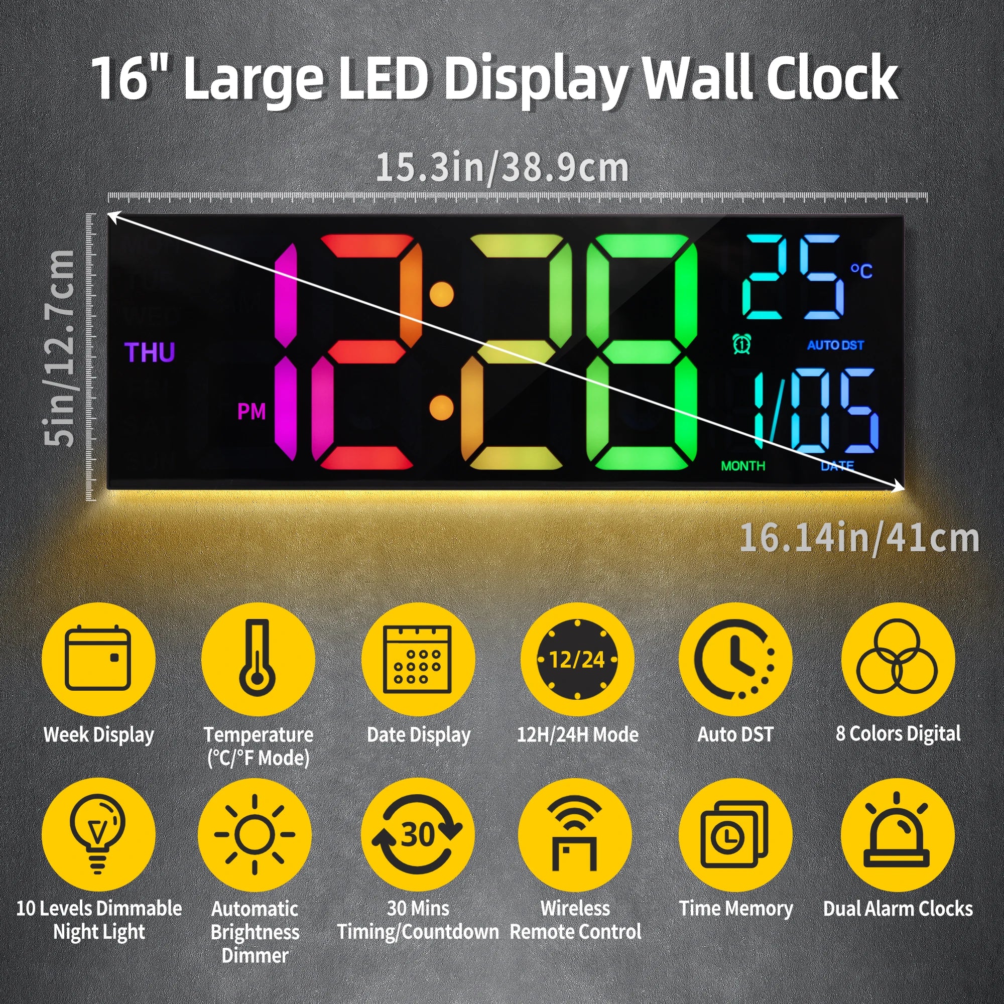 16"  Led Digital Wall Clock