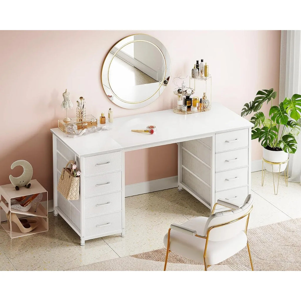 48 Inch White Computer Desk With 8 Drawers
