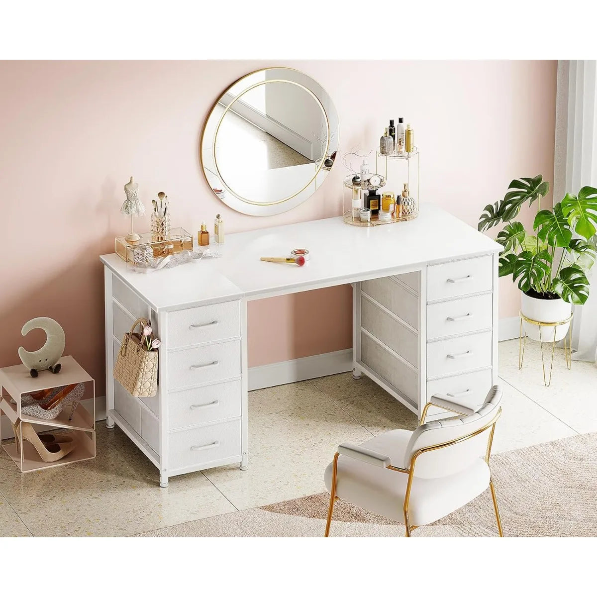 48 Inch White Computer Desk With 8 Drawers