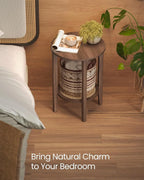Round Bedside Walnut End Table