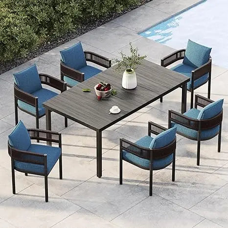 7 Pc Outdoor Wicker Dining Set for 6