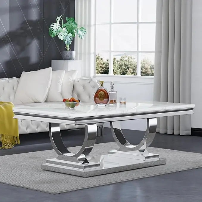 47" Rectangular  White Faux Marble Coffee Table