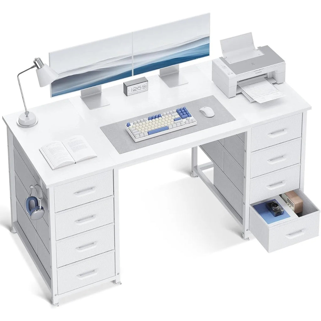 48 Inch White Computer Desk With 8 Drawers