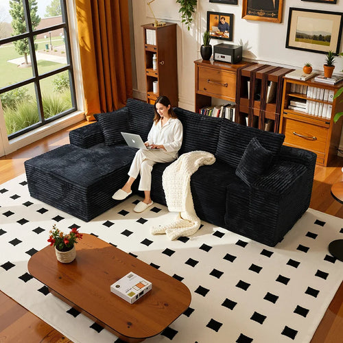 105Inch L-Shaped Sofa  Bed Convertible Corduroy