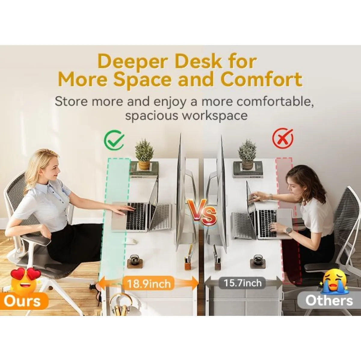 48 Inch White Computer Desk With 8 Drawers