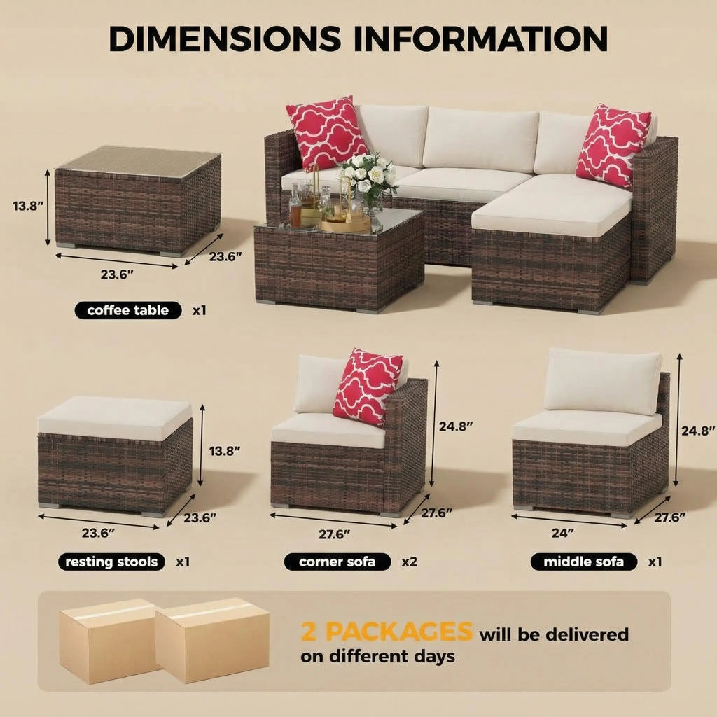 5-Piece Wicker Patio Furniture Set, Modular