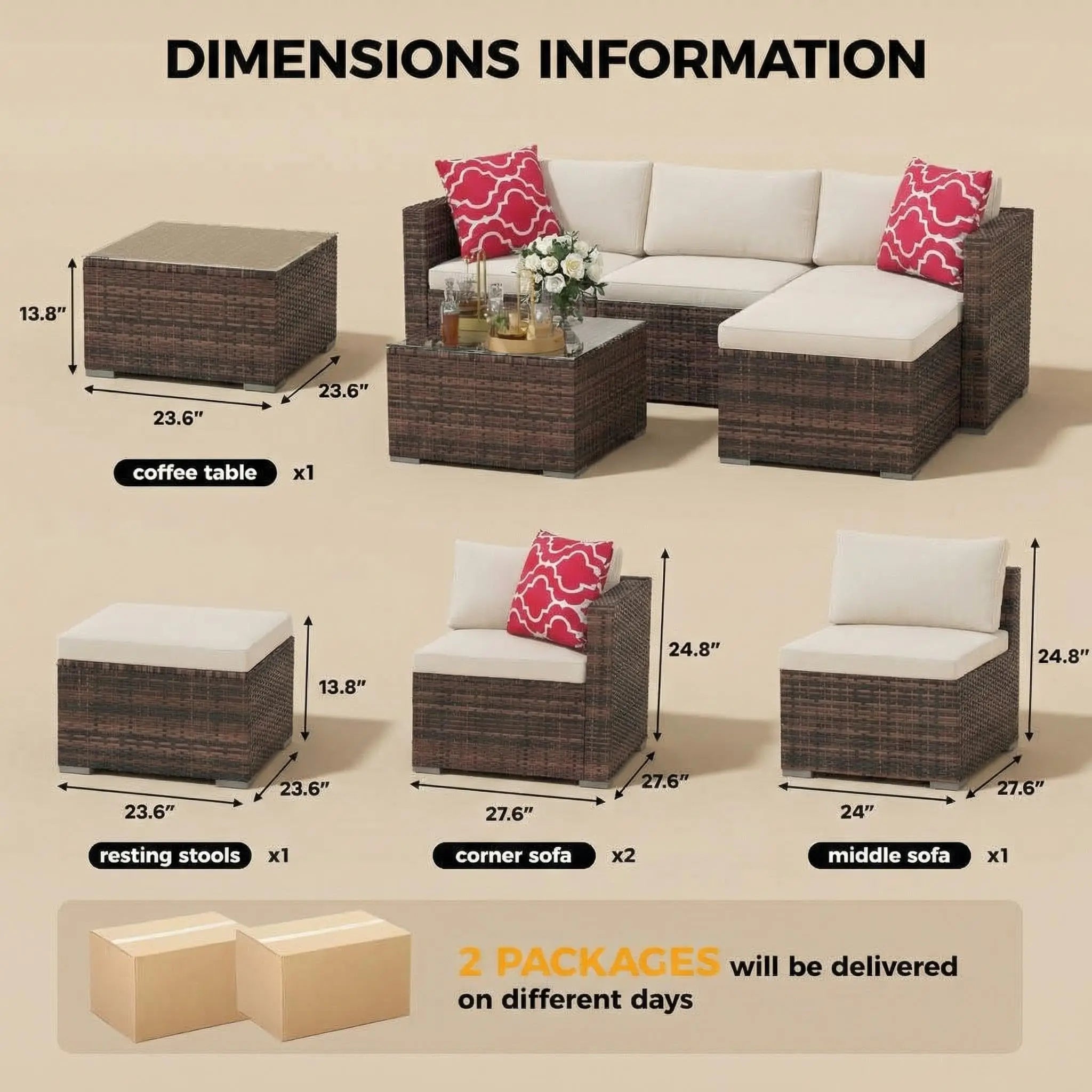 5-Piece Wicker Patio Furniture Set, Modular