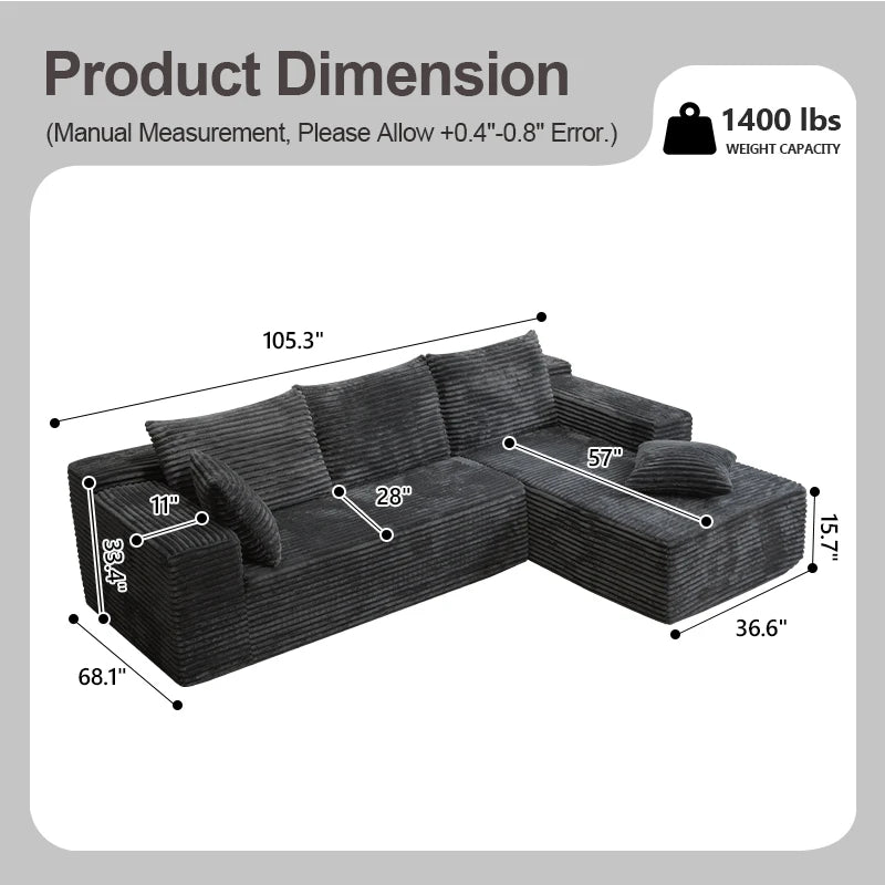 105Inch L-Shaped Sofa  Bed Convertible Corduroy