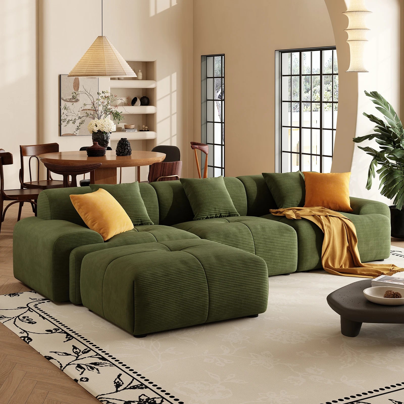 113"  L-Shaped Modular Sectional Sofa And Ottoman
