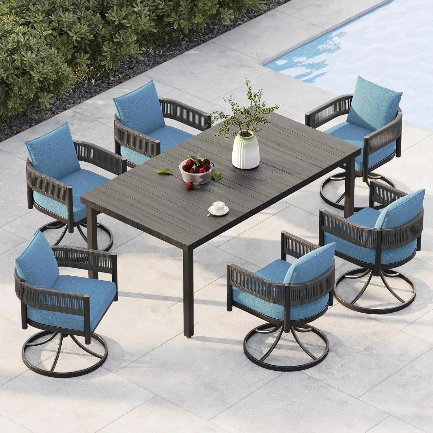 7 Pc Outdoor Wicker Dining Set for 6