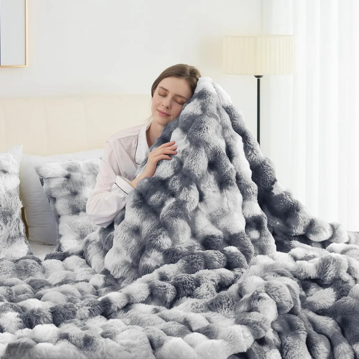 Cozy Faux Rabbit Fleece Throw Blanket