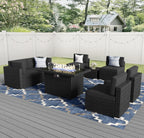 8 Pc wicker Patio Set w/ 44" Propane Fire Pit Table