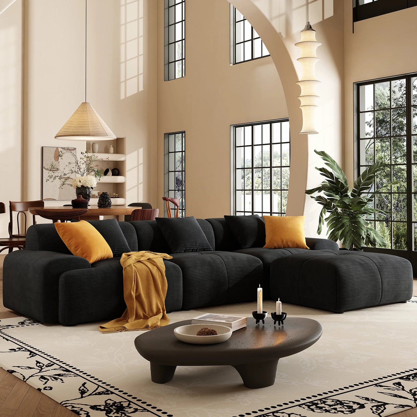 113"  L-Shaped Modular Sectional Sofa And Ottoman