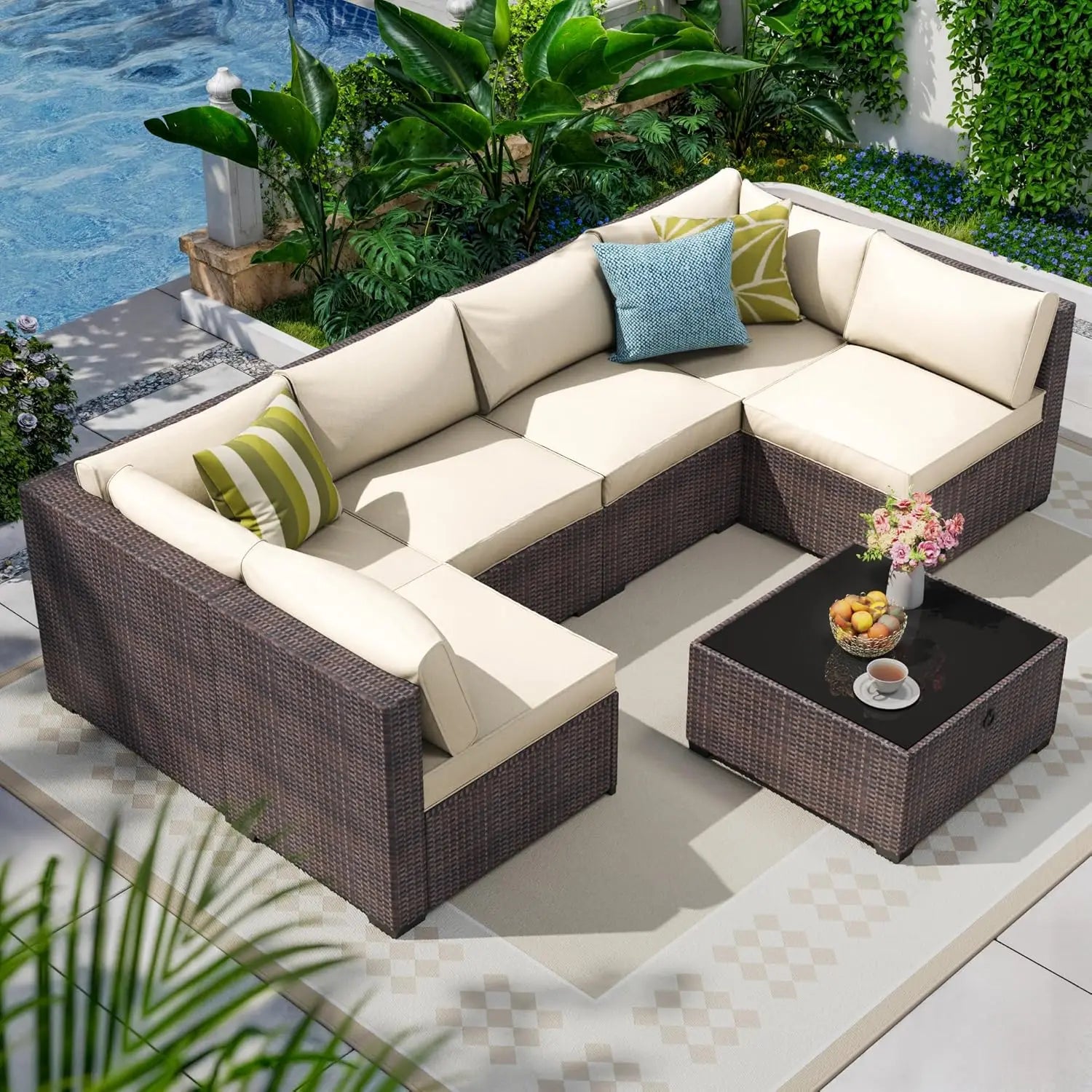 7 Pc Rattan Sectional Patio Set