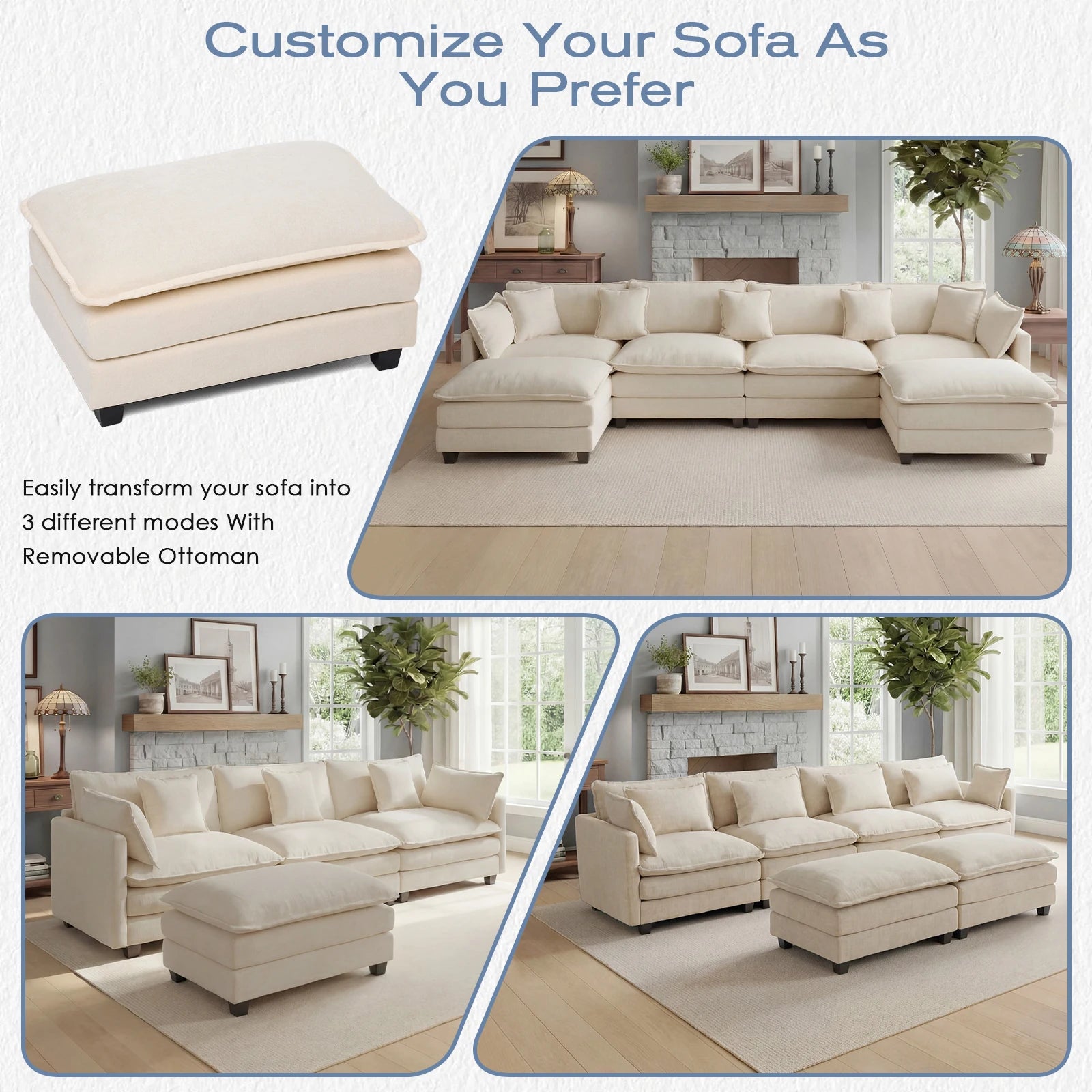 113.4" Modular Sectional Sofa with Ottoman