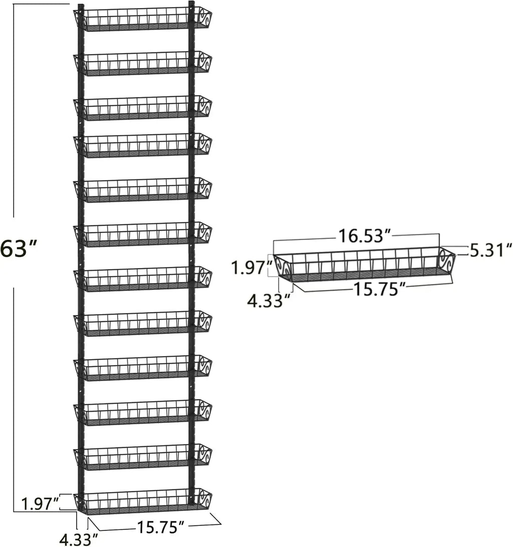 Adjustable Wall Mount Spice Rack, Black