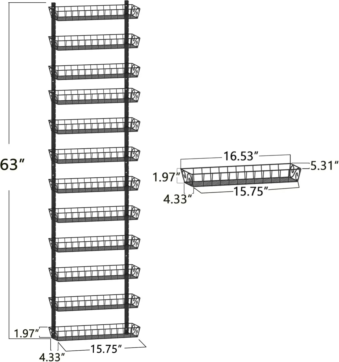 Adjustable Wall Mount Spice Rack, Black