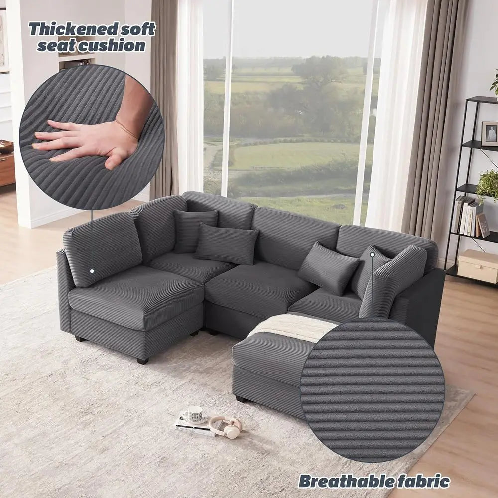 Oversized Corduroy Sofa with Memory Foam