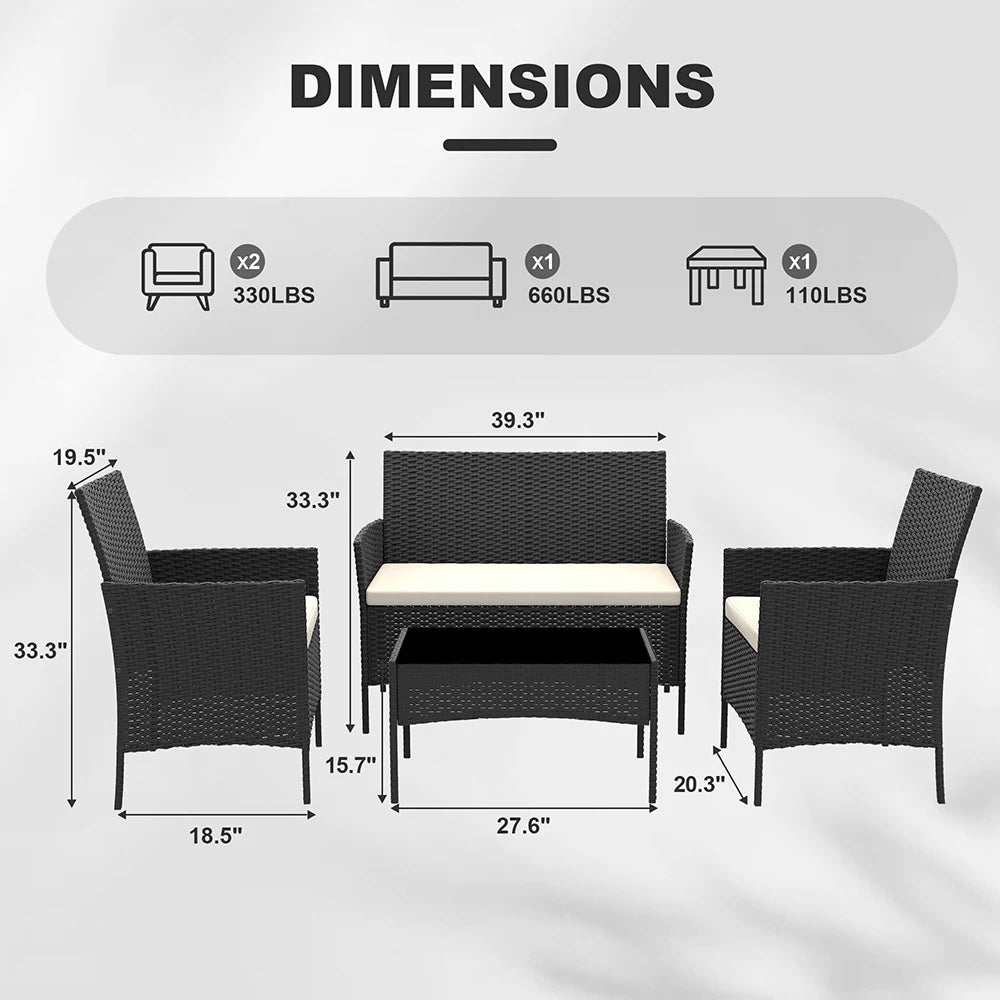 4-Piece Rattan Patio Set