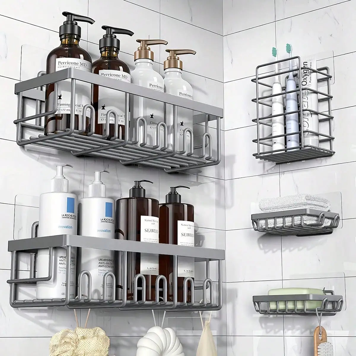 5-Pack Rustproof Stainless Steel Adhesive Shower Caddy