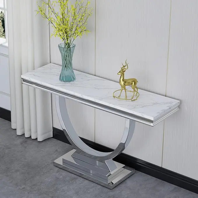 47" Rectangular  White Faux Marble Coffee Table