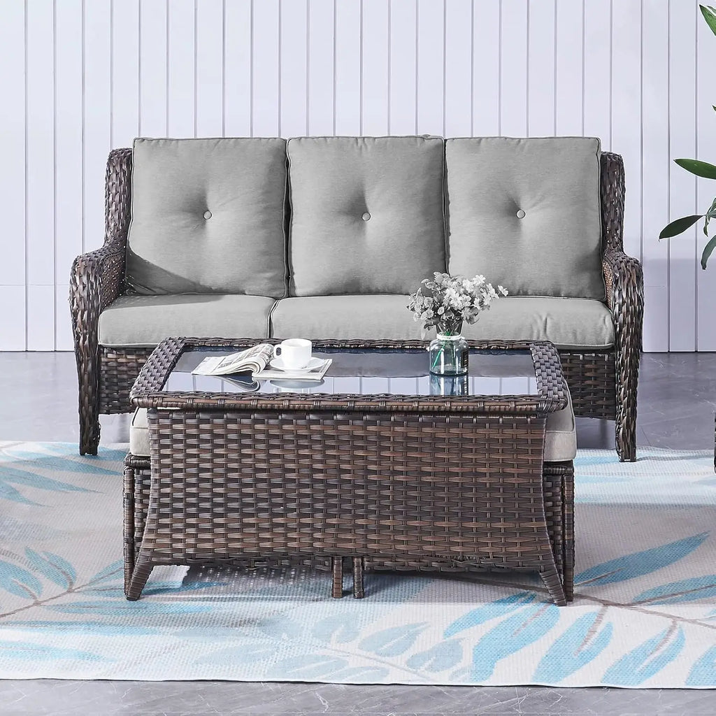 Patio Coffee Rattan Rectangular Glass Table