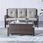 Patio Coffee Rattan Rectangular Glass Table