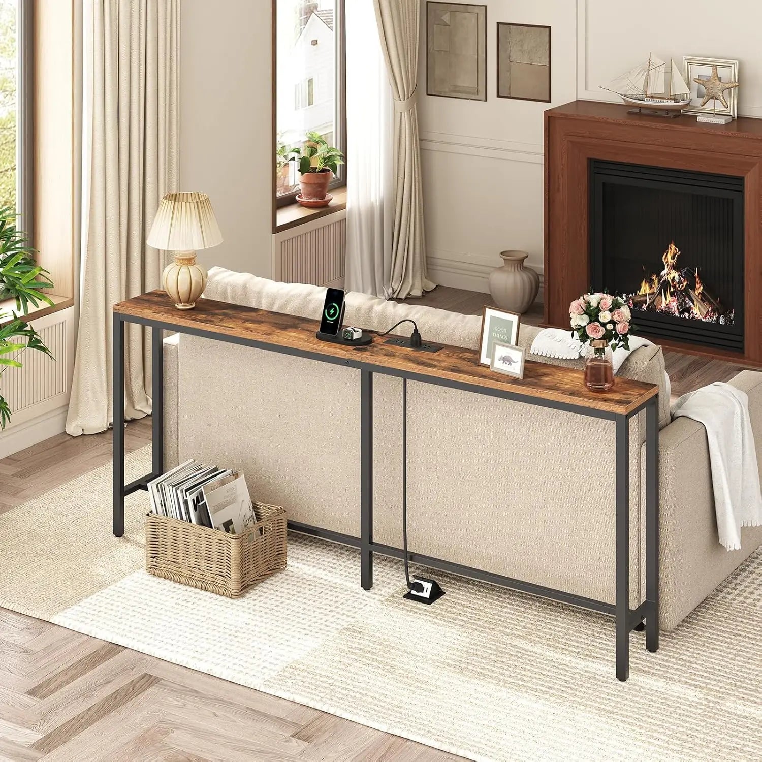 70.9'' Narrow Console Table with Outlet & USB Ports