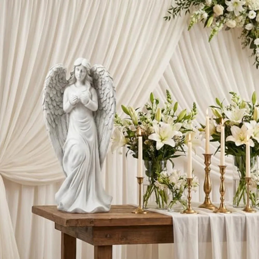 18.9 Inch Outdoor Standing Angel Statue - Stone