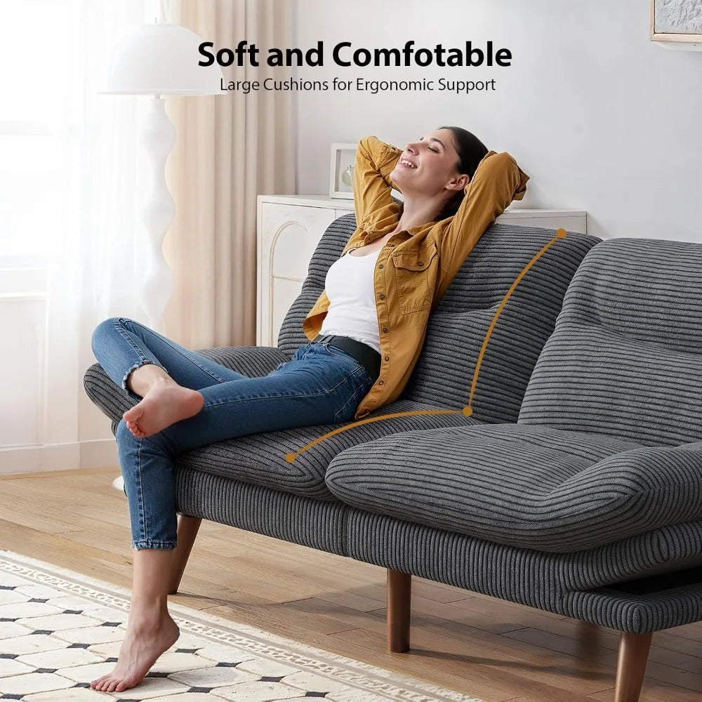 66 Inch Convertible Corduroy Futon Sofa Bed