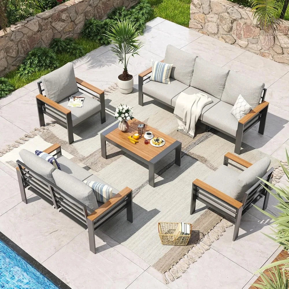 Aluminum Patio Furniture Set,7 Seats & Coffee Table