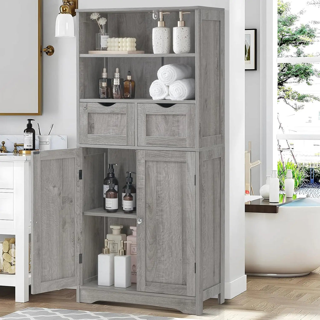 Tall Grey Storage Cabinet with 2 Drawers