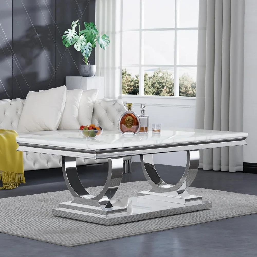 47" Rectangular  White Faux Marble Coffee Table