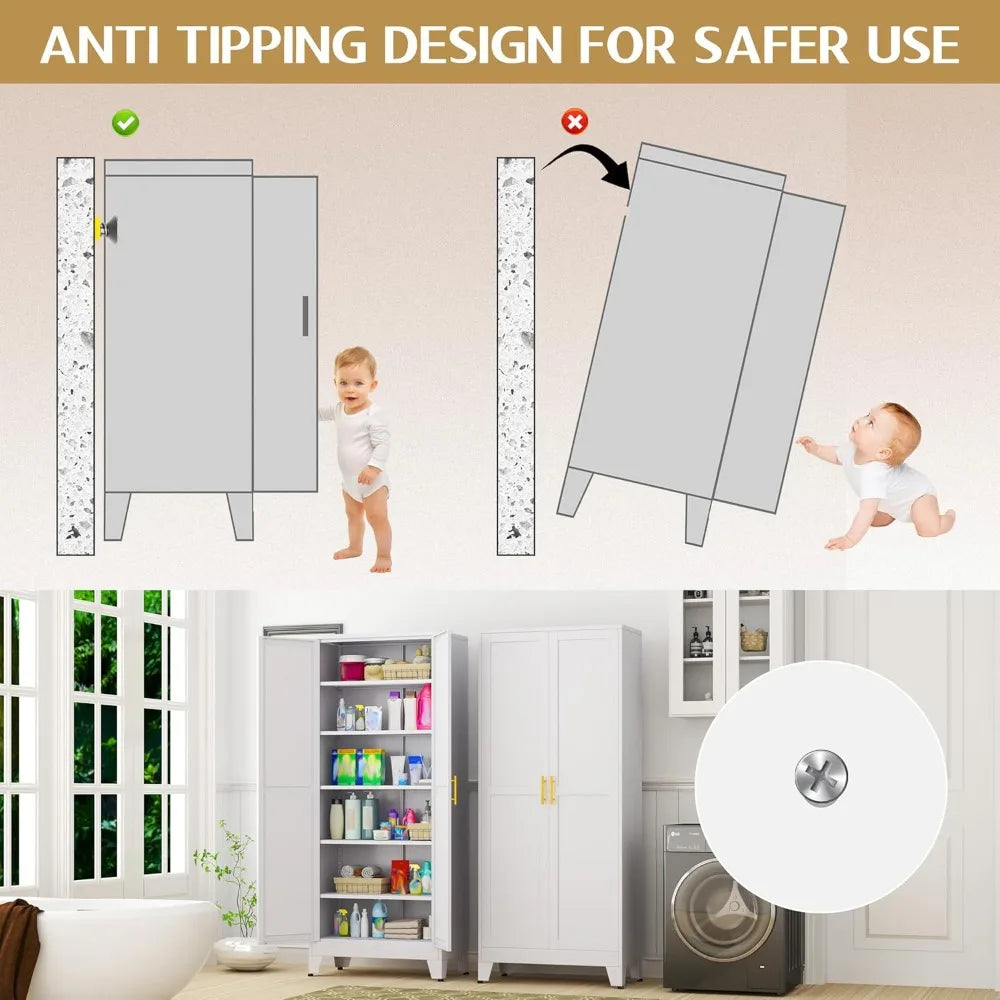 75.2" Tall White Metal Storage Cabinet