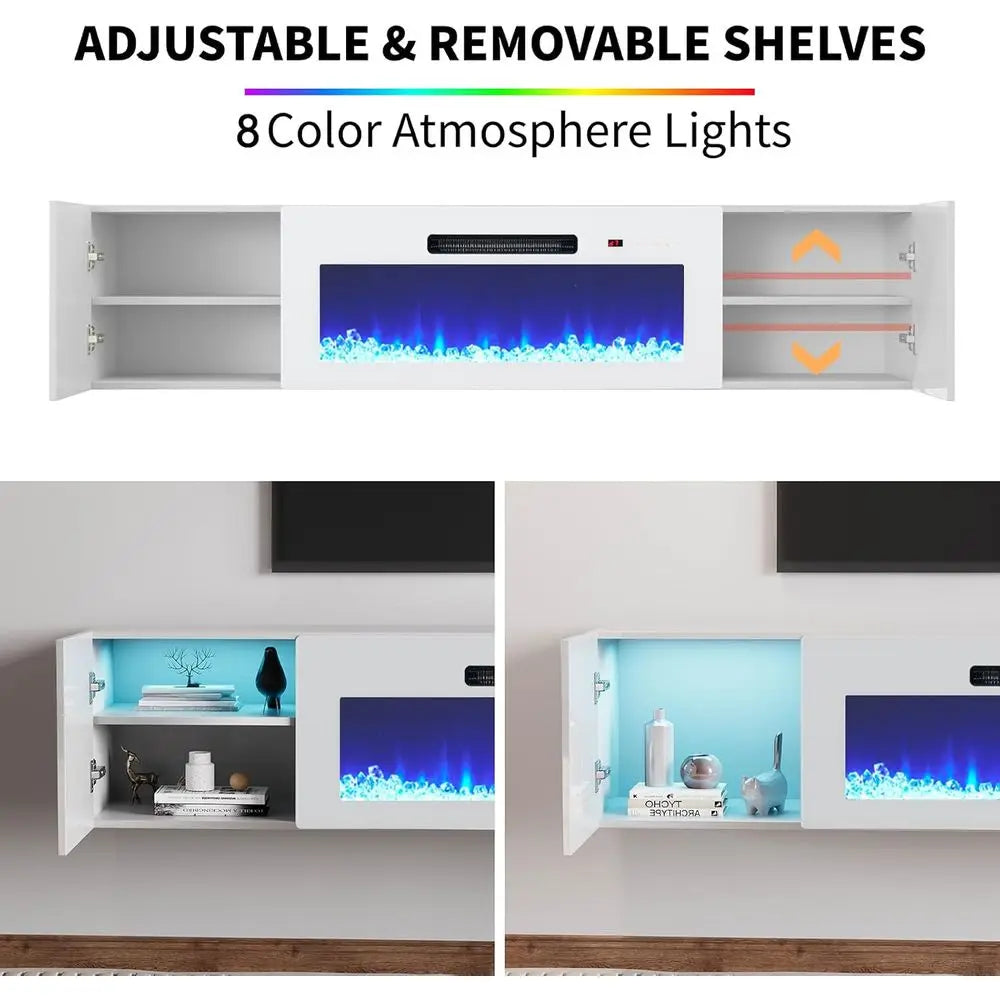 Electric Fireplace TV Stand, Glossy White