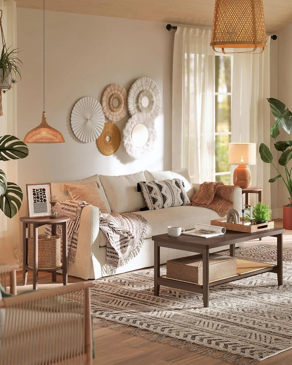 Round Bedside Walnut End Table