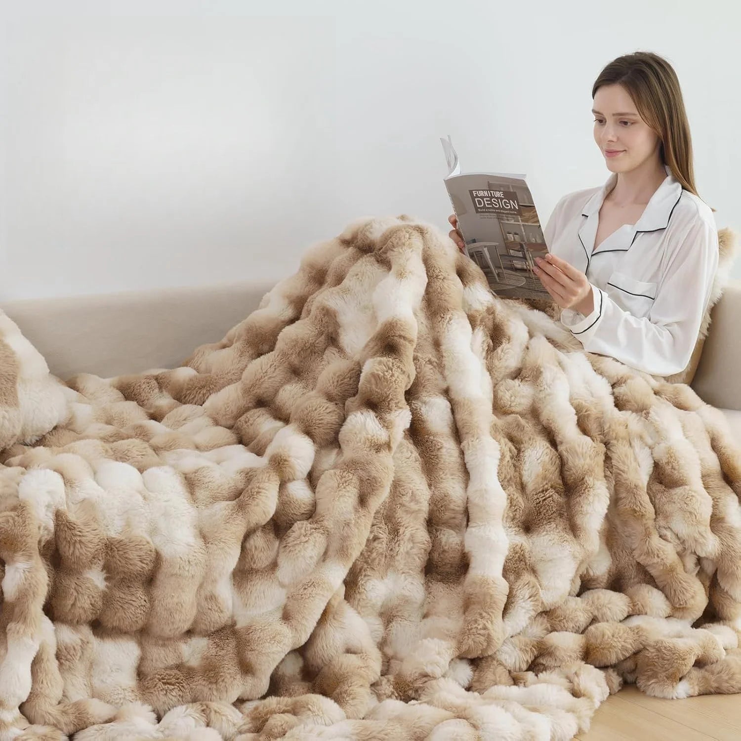 Cozy Faux Rabbit Fleece Throw Blanket