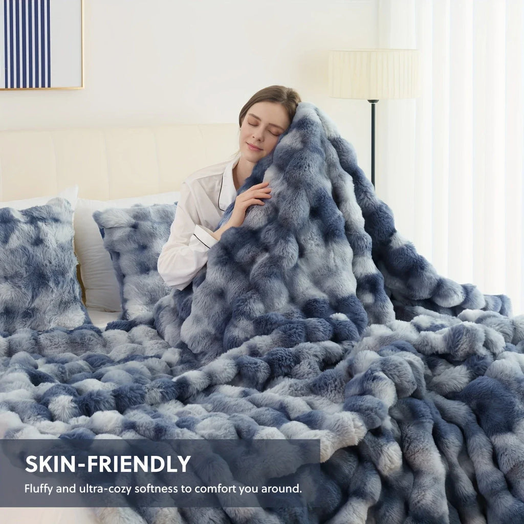 Cozy Faux Rabbit Fleece Throw Blanket